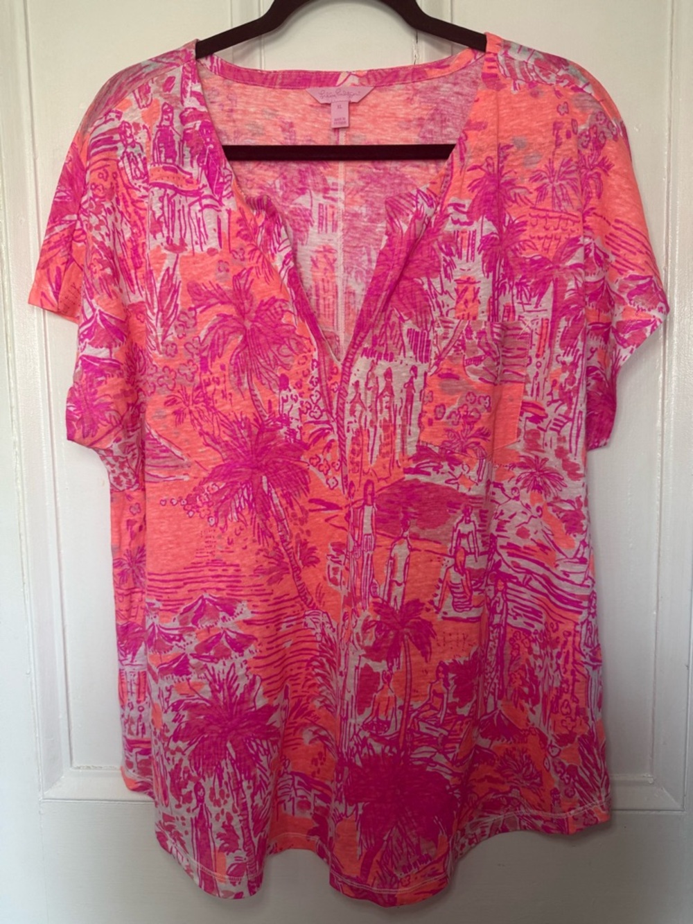 Lilly Pulitzer Duval Linen Top XL - Trunk in Love Beach Print
